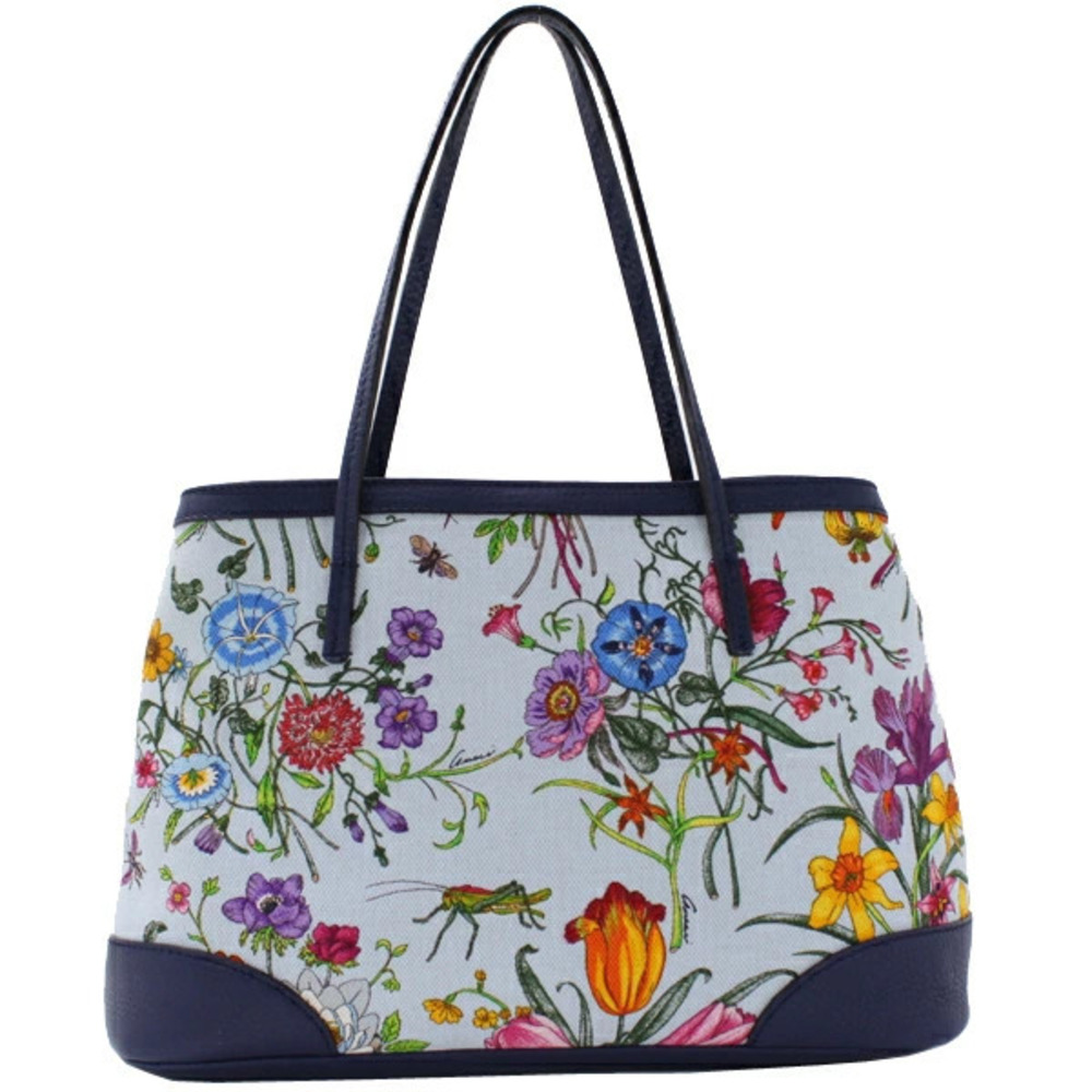 GUCCI Flora Flower tote bag anniversary limited edition canvas leather Navy